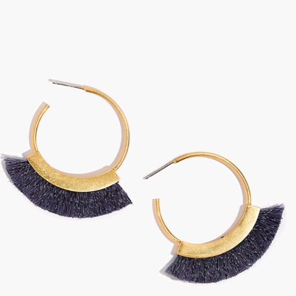 MADEWELL Fringe Hoop Earrings-Hematite Lurex-New - Picture 6 of 6
